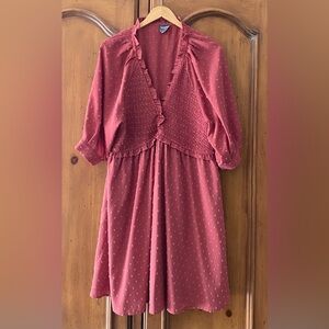 Arula Smocked Babydoll Mini Dress Size B Textured Dot Lined